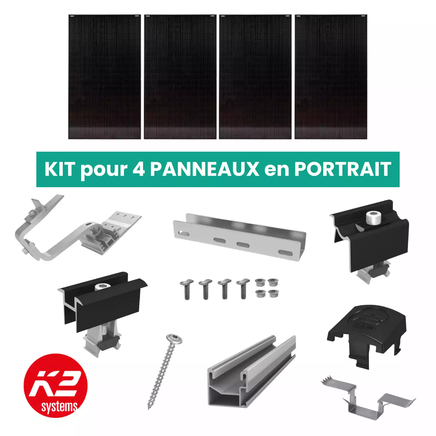 Kit de fixation tuiles - K2 Systems - 1 X 4 panneau en portrait