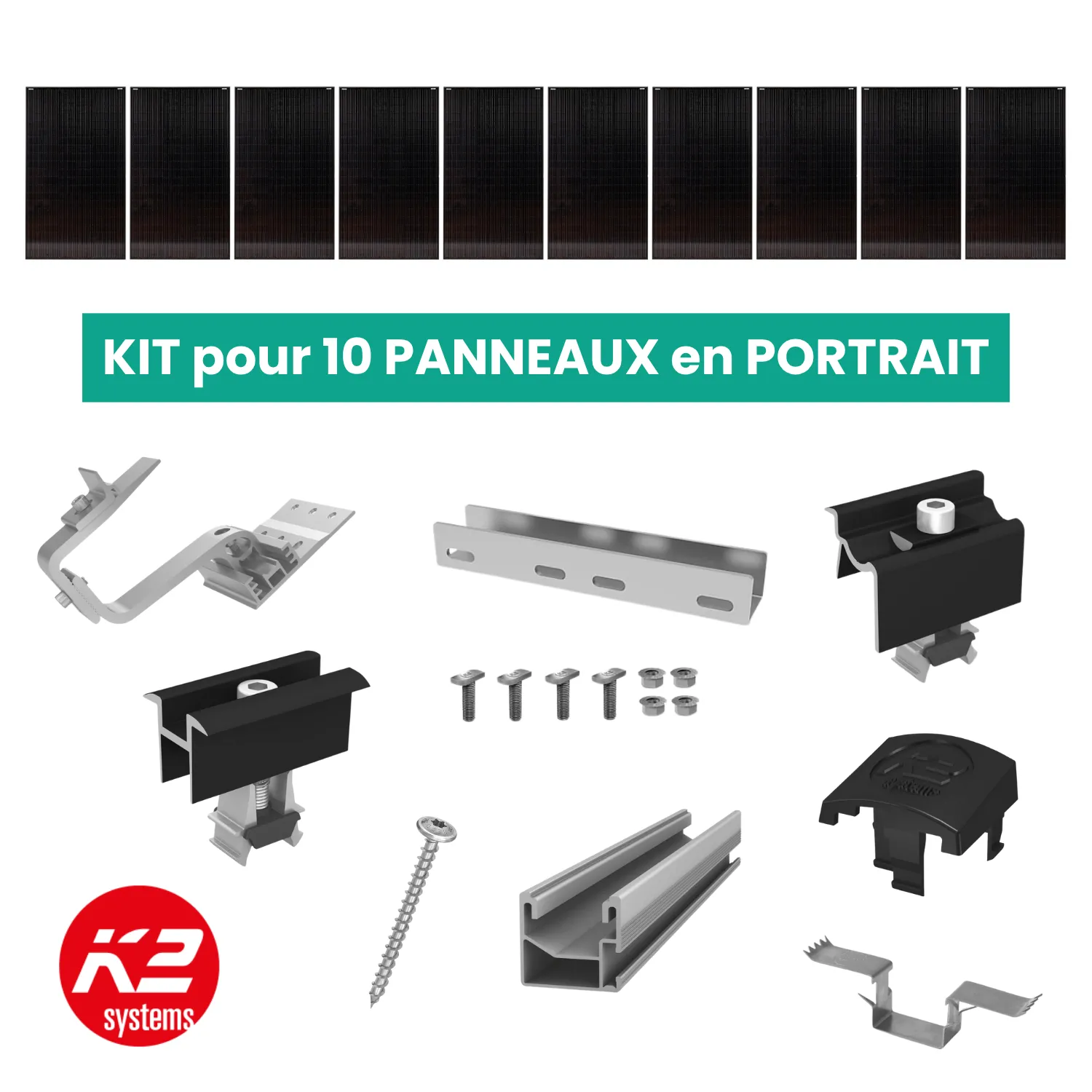 Kit de fixation tuiles - K2 Systems - 1 X 10 panneaux en portrait