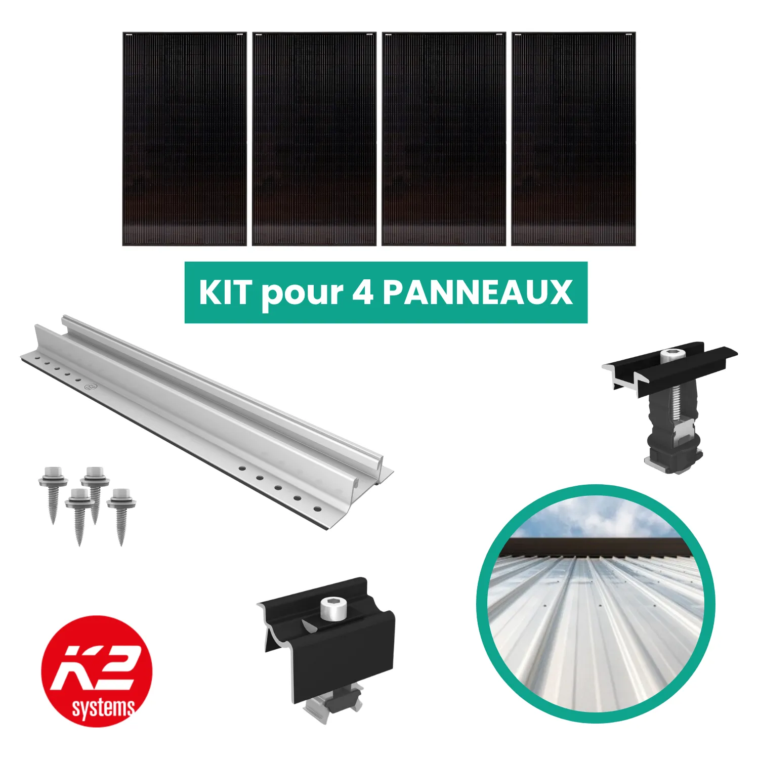 Kit de fixation Bac acier - K2 - 1 X 4 panneaux en portrait ou paysage