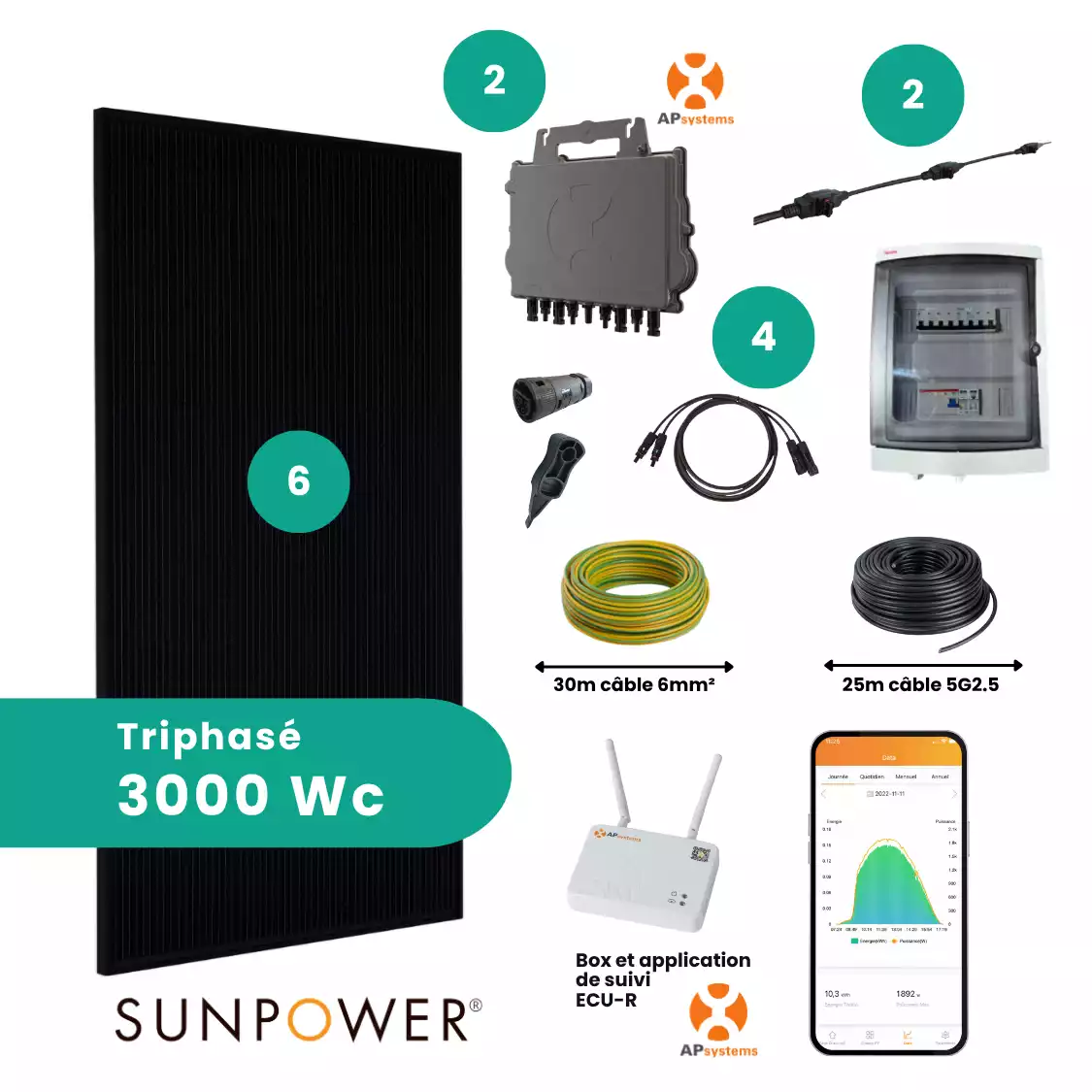 SUNETHIC Kit solaire 3000Wc E3000 Triphasé Sunpower