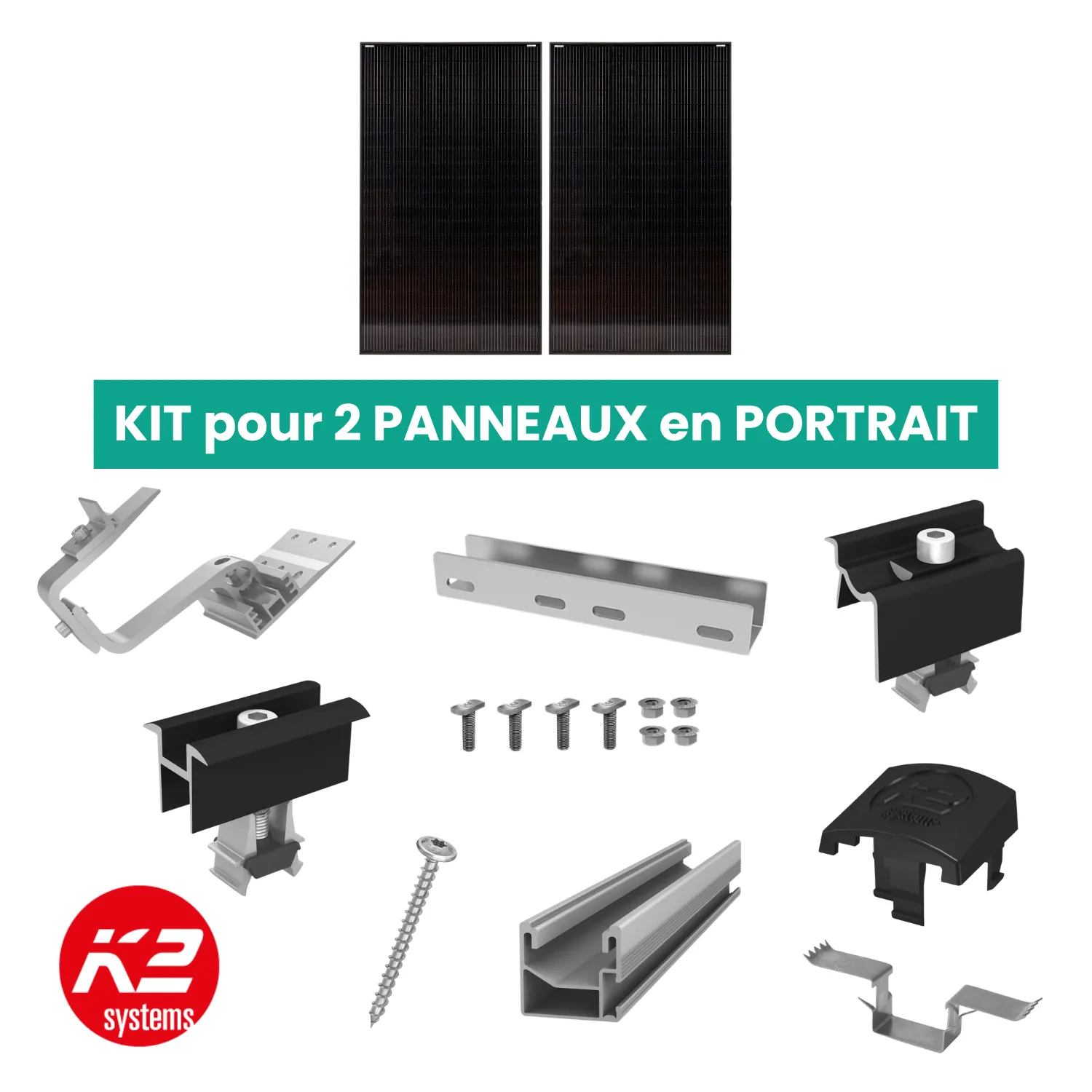 Kit de fixation Tuiles - K2 Systems - 1 X 2 panneau en portrait