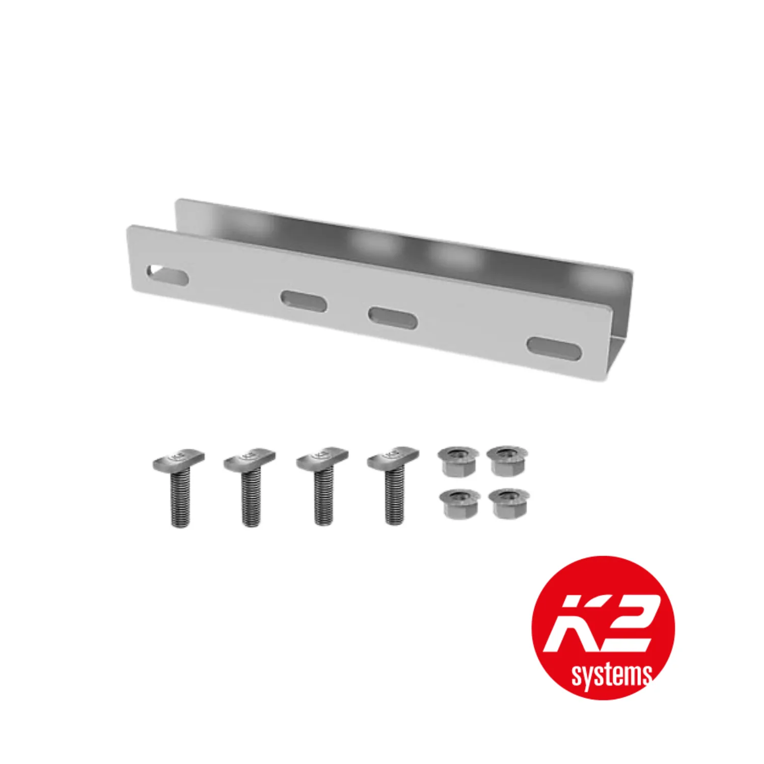 K2 - Eclisse de rail // Kit connecteur SingleRail 36 ( Avec 4 Vis à tête marteau M8x20 -1002387, acier inox A2 ET 4 écrous à embase avec cran d’arrêt M8 -1000043, acier inox A2)