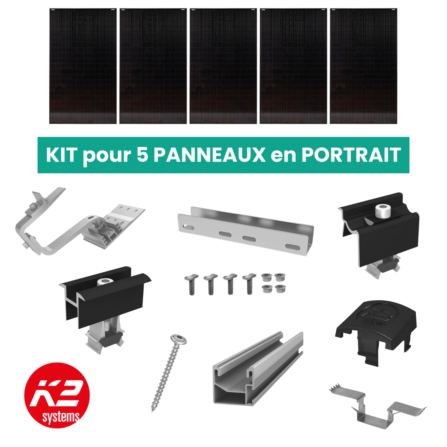 Kit de fixation tuiles - K2 Systems -1 X 5 panneaux en portrait