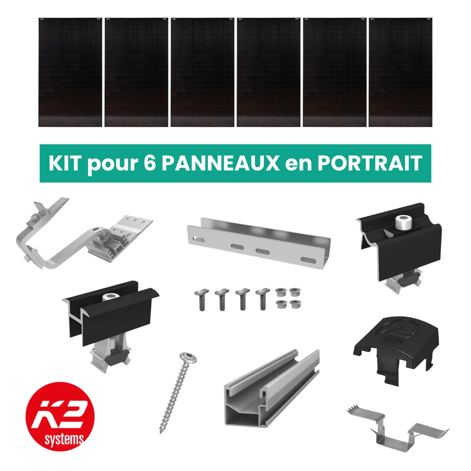 Kit de fixation tuiles - K2 Systems - 1 X 6 panneau en portrait