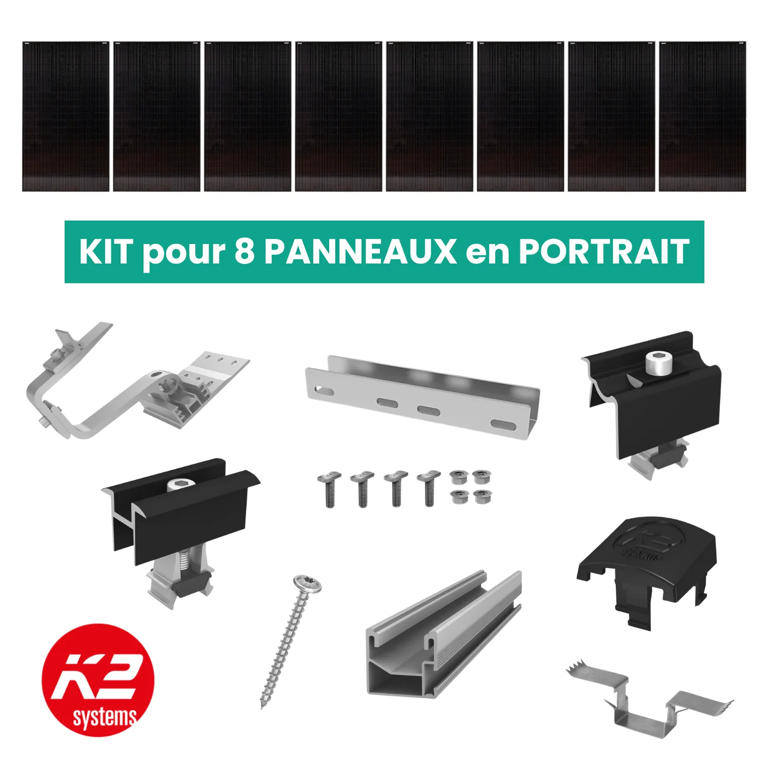 Kit de fixation tuiles - K2 Systems - 1 X 8 panneau en portrait