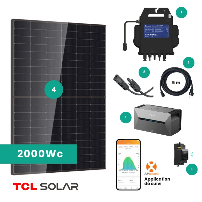 SUNETHIC Kit solaire 2000Wc E2000 TCL SOLAR avec batterie PRO 2,7 kWh