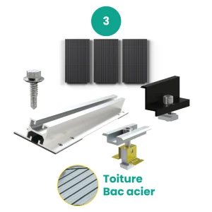 kit de fixation 3 panneaux solaire toiture bac acier