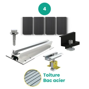kit de fixation bac acier 4 panneaux solaires toiture
