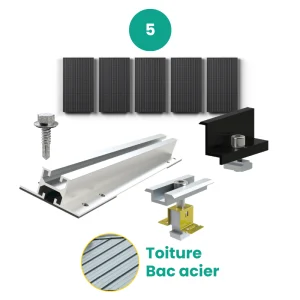 Fixation panneau solaire bac acier toiture 5 panneaux