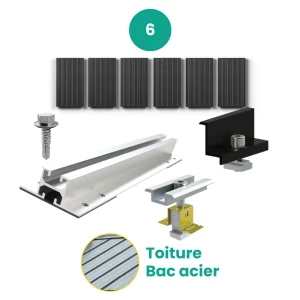 Fixation 6 panneaux solaires toit bac acier