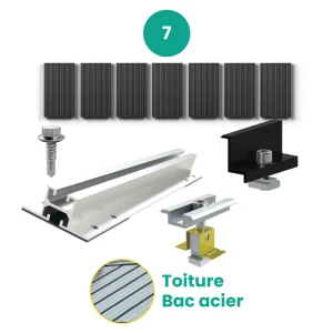 Fixation 7 panneaux solaires toit bac acier