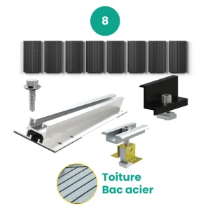 Fixation 8 panneaux solaires toit bac acier