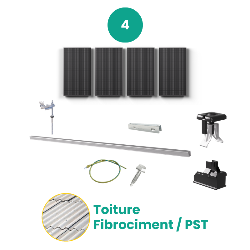 Fixation Toiture BAC ACIER pour 4 panneaux solaires