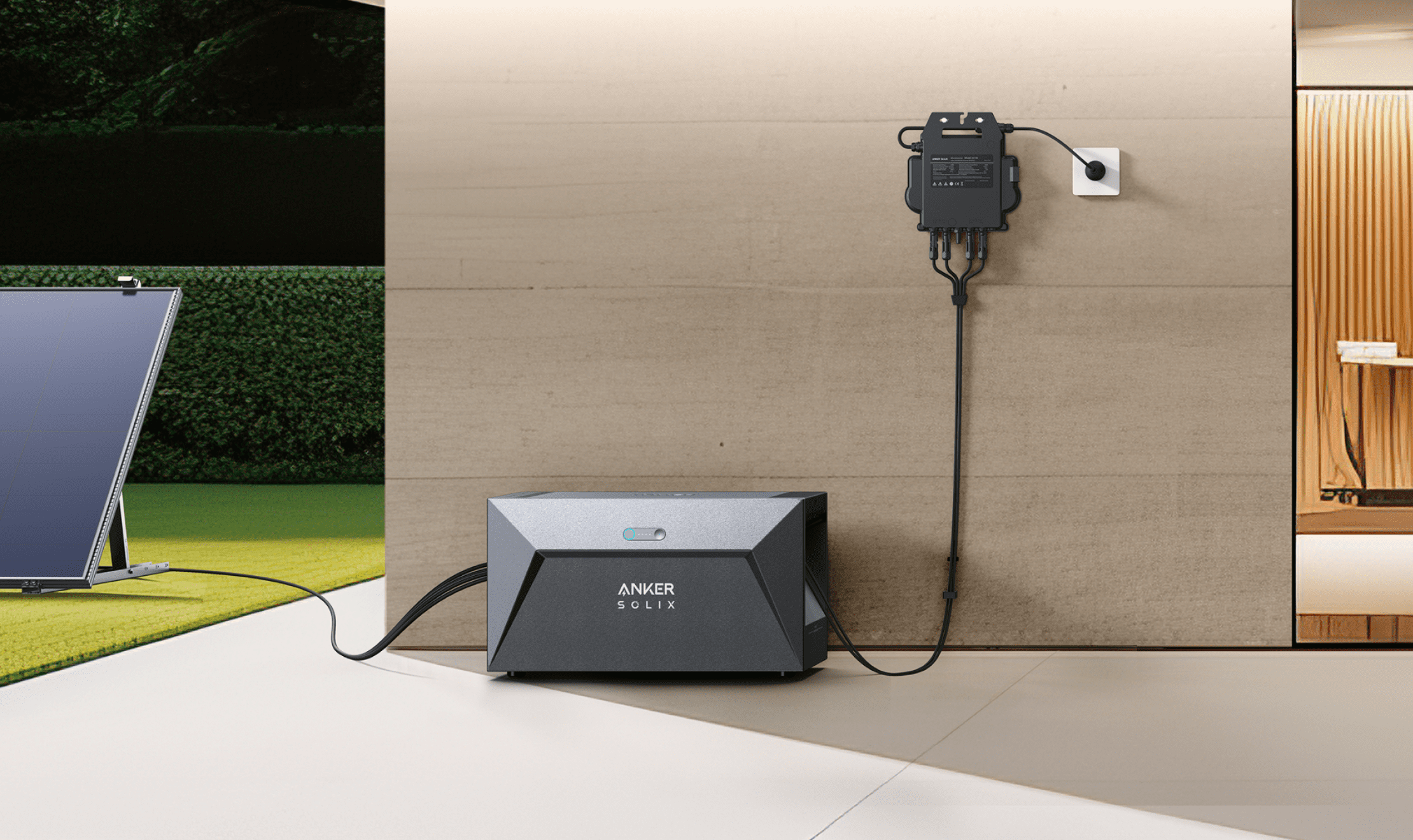 Batterie panneau solaire plug and play Anker SOLIX Solarbank E1600 installation extérieur au sol