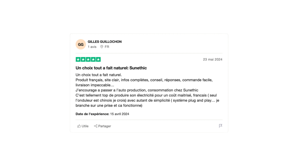 Avis client 4 Sunethic Trustpilot