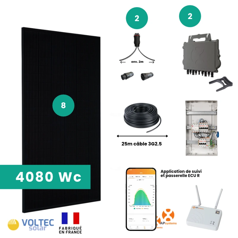 composition kit panneaux solaires triphasé 4000Wc