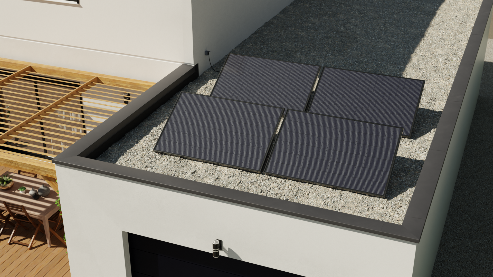 Panneaux solaires toit plat maison moderne