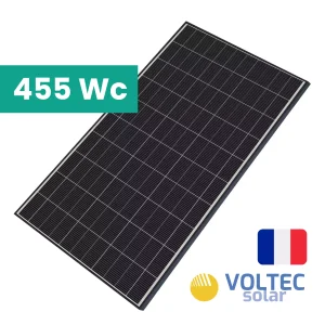Panneau solaire 455Wc ABF - Voltec Solar - TARKA 110 VSMP 455W Onyx avec bilan carbone 550kg - Cadre noir fond blanc - Courant Isc 14A - Connecteurs MC4