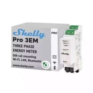 Shelly Pro 3EM - Compteur électrique triphasé connecté 120 A, LAN, Wi-Fi, Montage sur Rail DIN, Compatible avec MODBUS, Stockage données, Mesure énergie photovoltaïque, App iOS Android